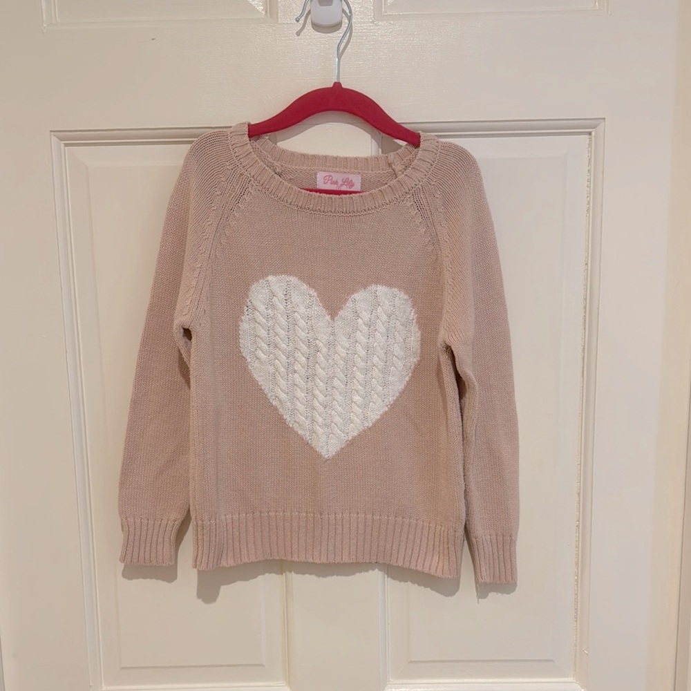 Little Girls Pink Lily heart sweater size S. Matching Mama sweater available